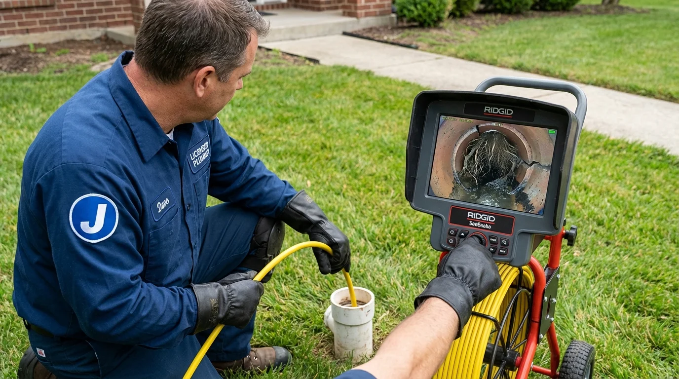 Sewer camera inspection being performed by Johns Plumbing LLC in West